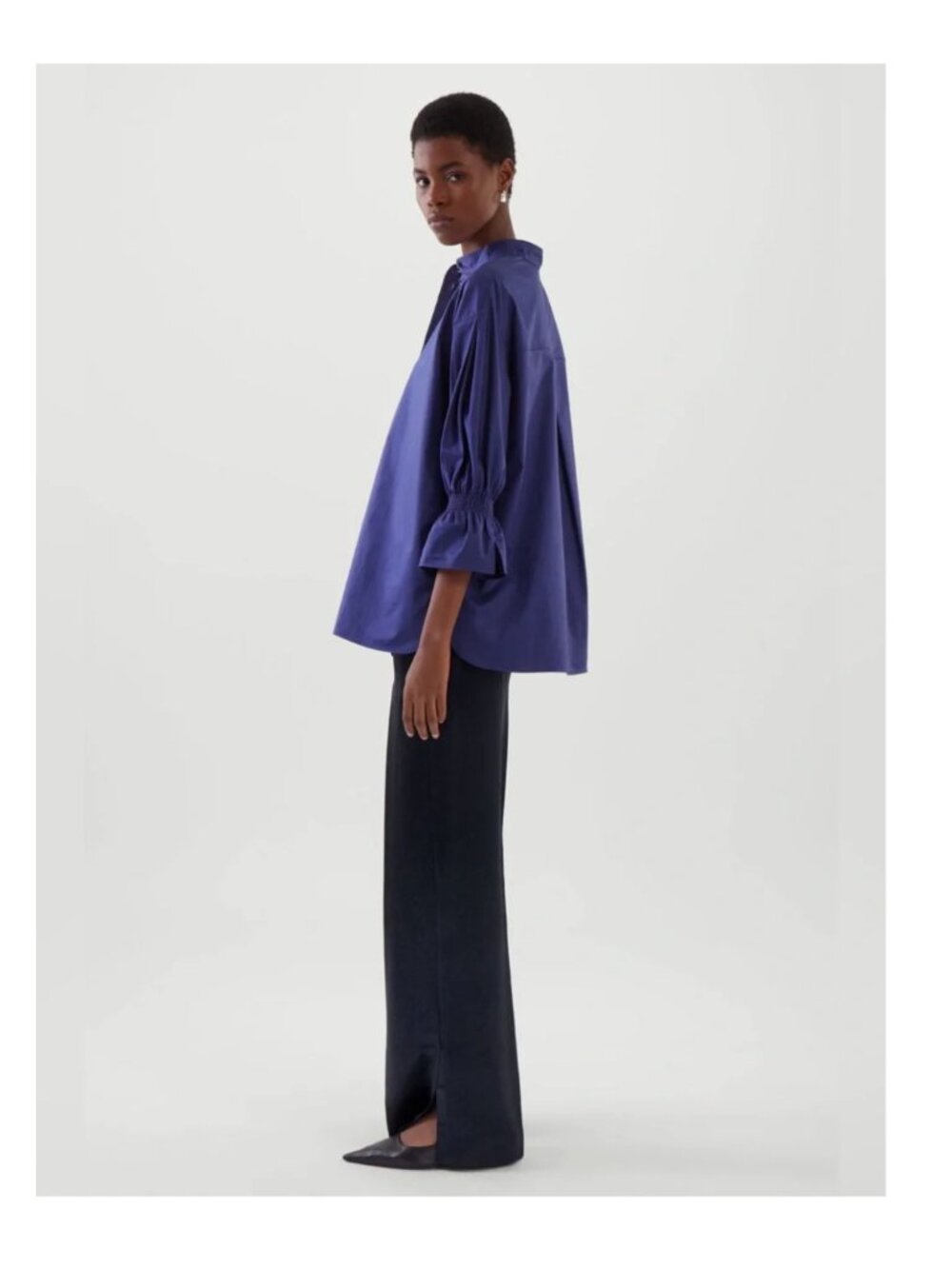 COS Smocked Puff Sleeve Blouse Top Royal Blue Women EU 38 (US 8) Minimalist